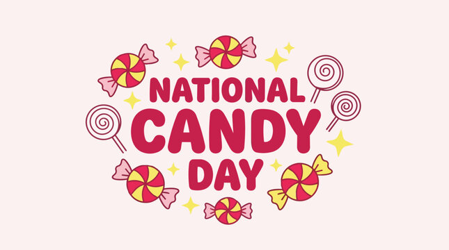 November 4 National Candy Day dessert banner featuring red striped peppermint swirl and colorful hard candies for confectionery branding