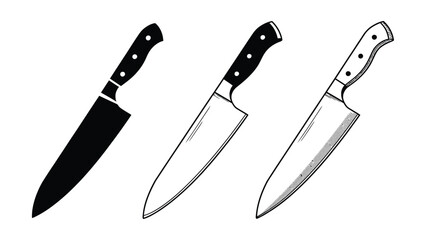 Obraz premium Chef knife icon set or kitchen cooking tool icon with sharp blade symbol. Vector illustration EPS.