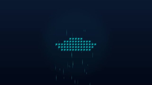 Futuristic Cloud Computing Icon with Glowing Cyan Cubes and Rising Data Streams