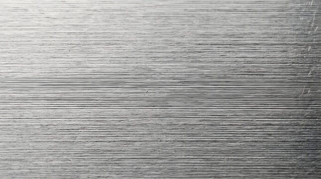 Macro shot of brushed metal texture with horizontal parallel lines and subtle scratches on a grey steel surface