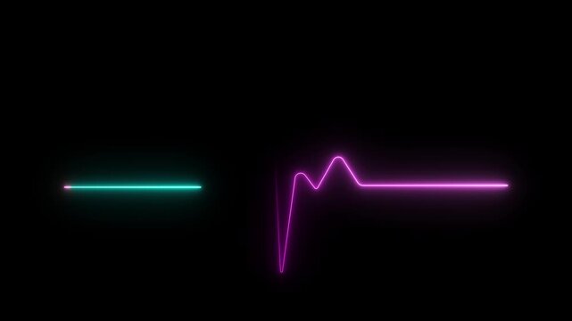 Dual-color neon electrocardiogram line with pink and cyan segments on a black background
