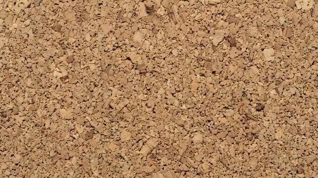 Detailed texture of natural brown cork board surface, closeup view of granulated bark pattern for sustainable design background