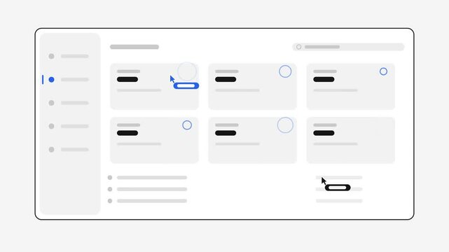 Animated Wireframe Dashboard Interface with Cursor