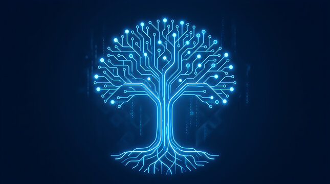 Blue glowing tree with digital branches