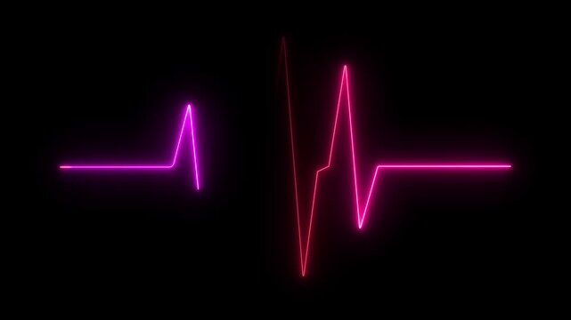 Electric pink and red neon electrocardiogram waveform pulsing on a black background symbolizing health and vitality