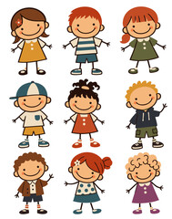 Fototapeta premium Cute Cartoon Characters of School Children Set
