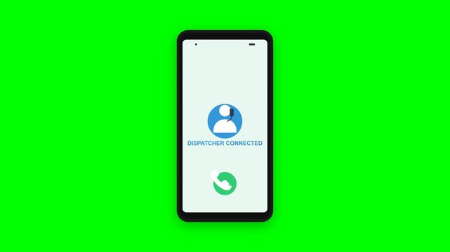 Emergency 911 Call Interface Animation with Dialing Sequence and Dispatcher Connection on Green Screen