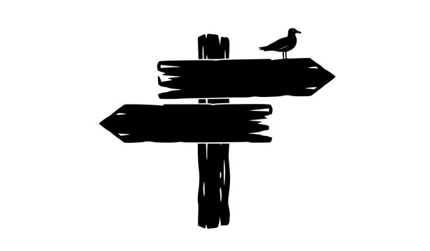 Rustic wooden pier sign silhouette vector directional beach boardwalk signpost icon