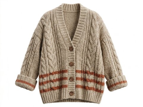 Oversized wool cardigan with folded sleeves, relaxed weekend concept