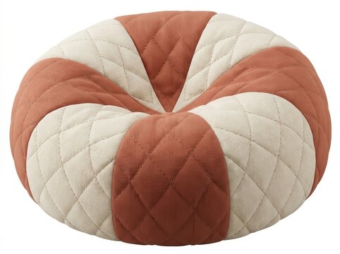 Round floor cushion with quilted seams, relaxed seating concept
