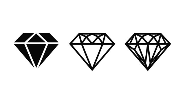 Diamond icon set. Vector black silhouette, outline and line art gemstones for luxury, jewelry and premium design EPS.