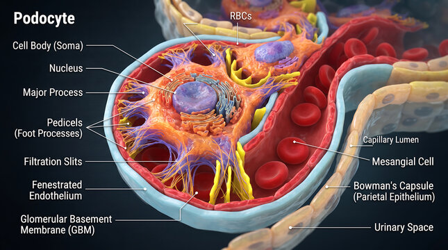 Detailed Podocyte Microstructure and Filtration Barrier