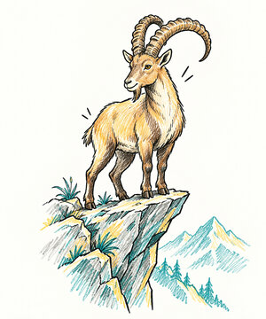 Ibex Curved Horns Cliff