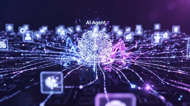 AI agentic workflow automation artificial intelligence agent software interface nodes triggers data tool dashboard coding icon flow process database technology 3d rendering.