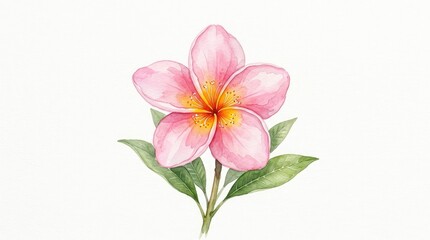 Obraz premium Pink plumeria blossom watercolor illustration with copy space for greeting cards and floral designs