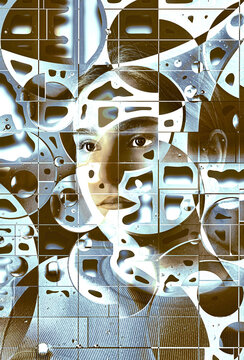 A female robot android close up abstract art