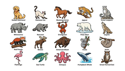Obraz premium Animal Illustrations Collection, Featuring Diverse Wildlife Species