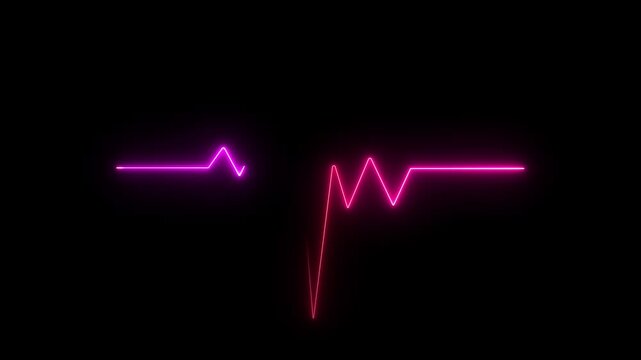Vibrant pink and red neon electrocardiogram line pulsing on a dark black background representing life and health