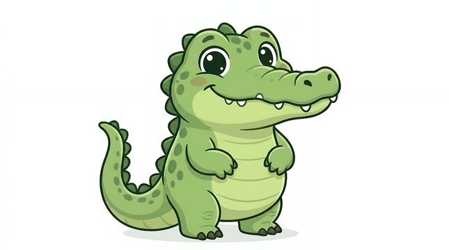 Cute Cartoon Alligator Standing Smiling Isolated White Background.