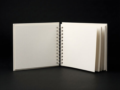 A spiral bound open notebook with blank white pages ready for creativity