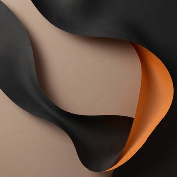 abstract digital art piece black orange color scheme background predominantly black subtle gradient effect side large curved shape appears different shades black beige shape elongated has smooth
