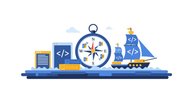 Software Development Navigation and Digital Exploration Concept Illustration