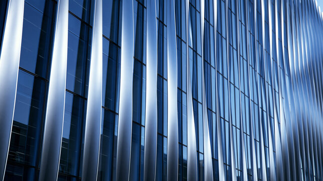Modern Building Facade with Curved Metallic Architecture Fins