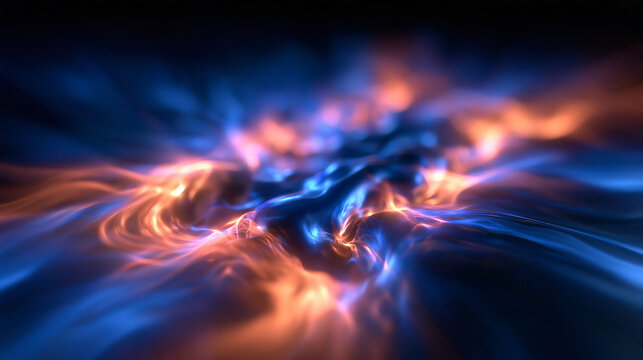 Abstract Glowing Energy Waves of Fire and Blue Light