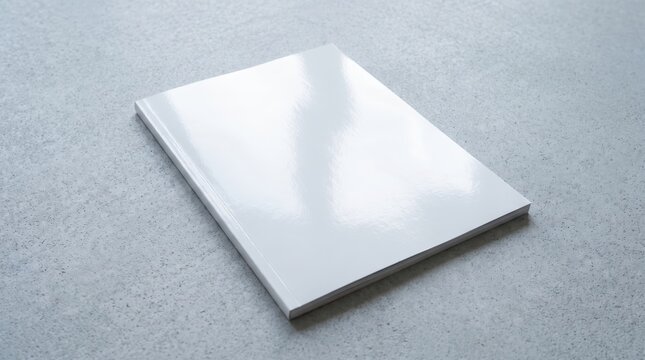 Glossy blank white book cover mockup lying on grey concrete stone background