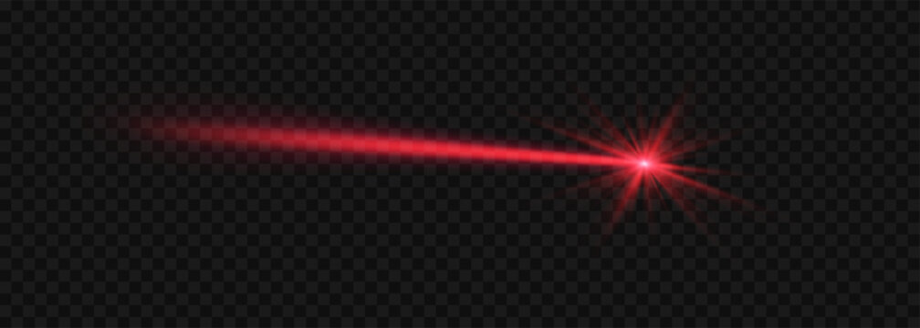 Red glowing magic laser beam effect, bright shooting star trail overlay for design, vector illustration