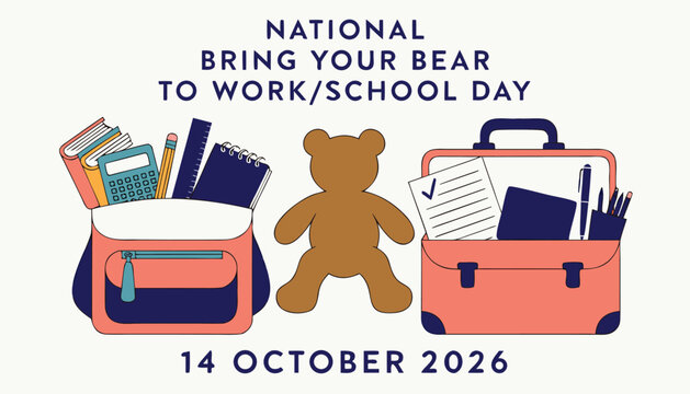 Teddy bear with school supplies for annual work school celebration day