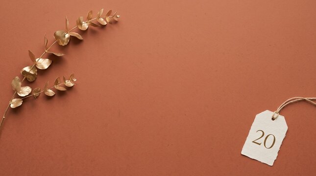 Minimalist twentieth birthday concept with a decorative branch and tag