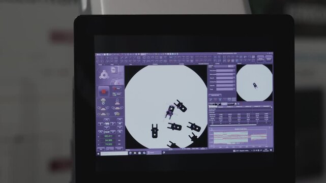 Computer screen with operating 3d modeling software creating plastic details in workshop. Innovative CAD application presentation at Advanced Manufacturing