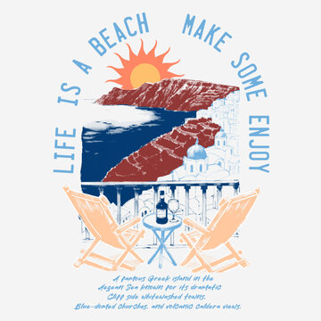 summer tee t-shirt design. women's girl's print design. vintage retro graphics in vector, Relax day in beach side. 
