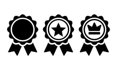 Three black award ribbons with a blank star and crown symbols for recognition and achievement. © OFFDESIGN