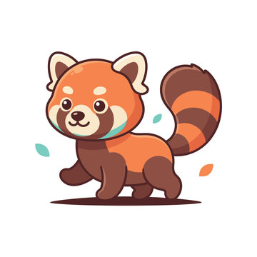 Cute red panda walking pose vector illustration with striped tail and playful expression for nature design.