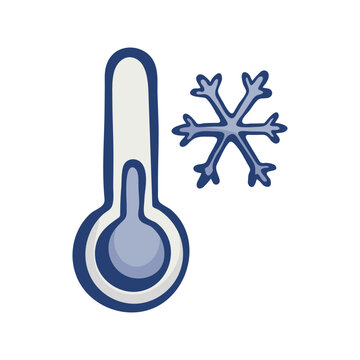 Low temperature icon for weather forecast. Hand drawn doodle clipart for cold conditions, winter climate, meteorology apps and frost alerts. Vector illustration isolated on white background.