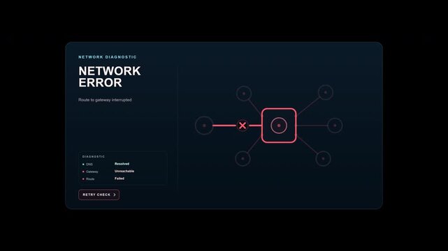 Network Error Gateway Route Failed Diagnostic UI Transparent Background 4K Animation