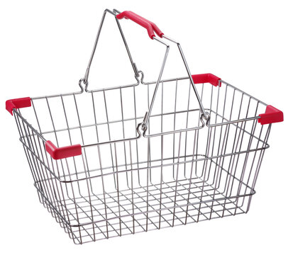  Empty metal wire shopping basket for retail stores and supermar