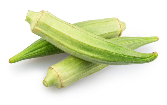  Pile of fresh green raw okra pods for healthy vegetarian cookin