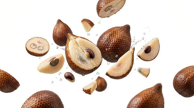 fresh lychee fruits with water splashes and seeds isolated on white background