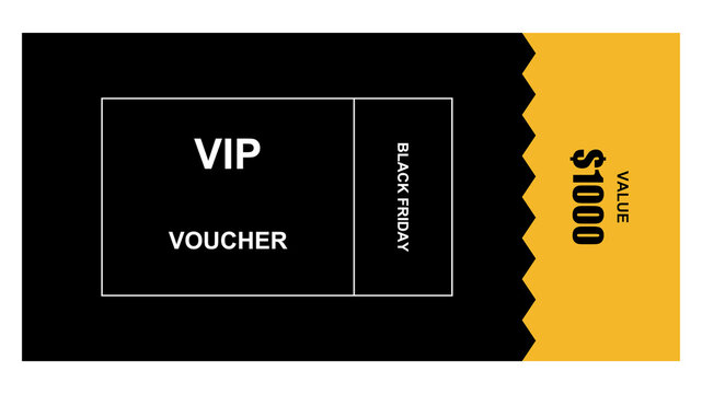 Blackfriday vip voucher with a one thousand dollar value discount on a yellow and black background transparent background