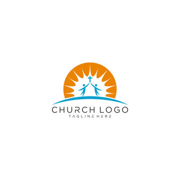 Church Logo with Sun and People Reaching Upwards.