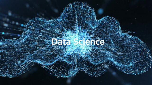 Blue digital cloud network with glowing data particles