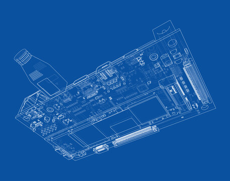 circuit board blueprint illustration. Vector