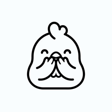 Cute Cartoon Chicken Icon, Simple Line Art Style