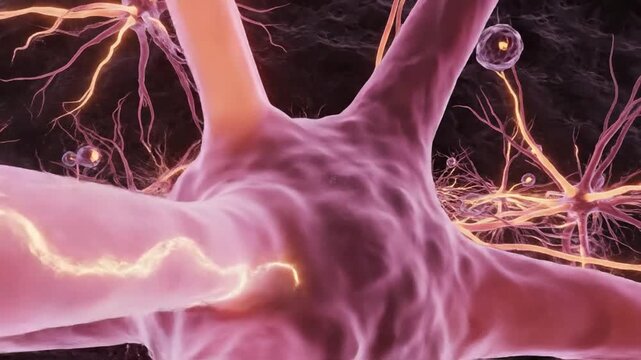 Microscopic view of neurons firing electrical signals in the brain