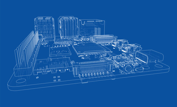 circuit board wireframe illustration. Vector
