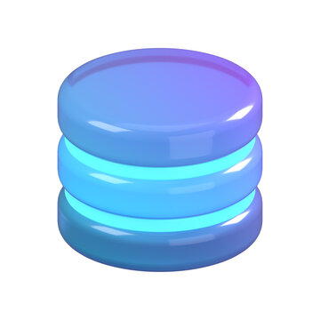 Glossy glass database icon with glowing seams isolated
