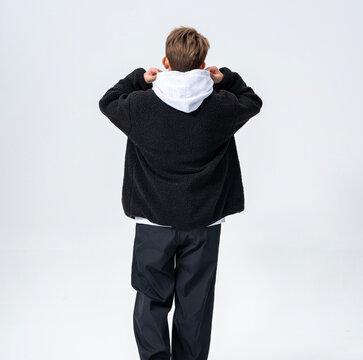 Men's Black Hooded Jacket Multi-angle Full Set Studio Shots
